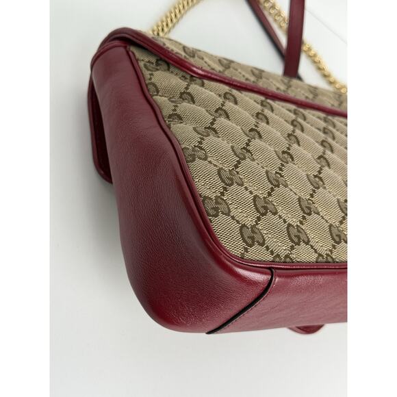 Gucci GG Marmont Monogram Matelassé Diagonal Shoulder Bag Beige and Red - Picture 9 of 16